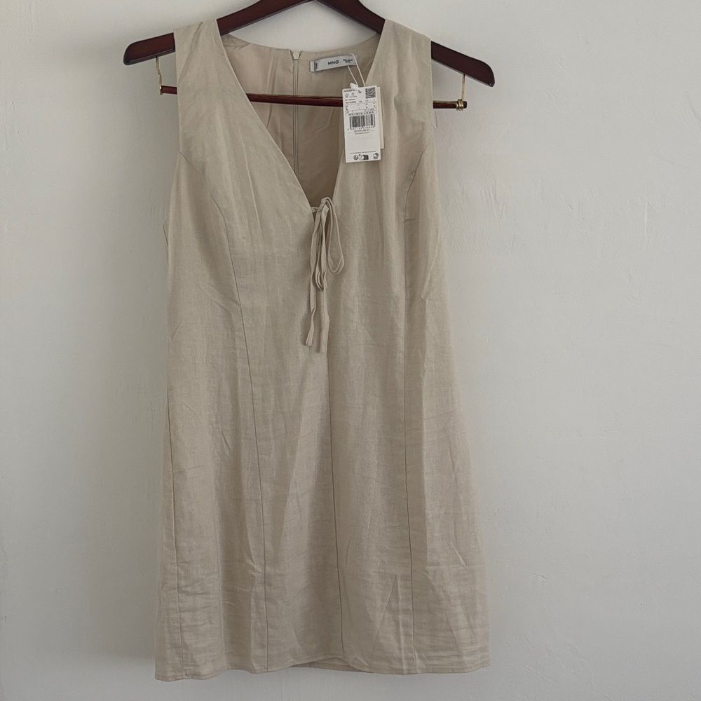 Mango Beige Tie-Front Mini Dress